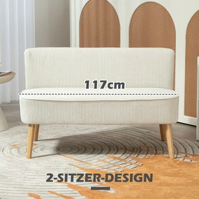 HOMCOM 2 személyes kanapé, puha kárpitozású, könnyen kezelhető huzattal, krémfehér
