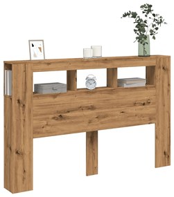 kézműves tölgyszínű szerelt fa LED-es fejtámla 160x18,5x103,5cm