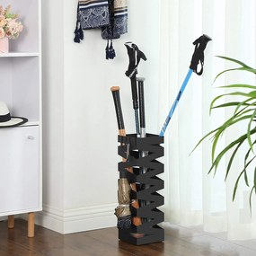 Fém esernyőtartó, akasztókkal és csepptálcával, 15,5x15,5x49 cm, fekete