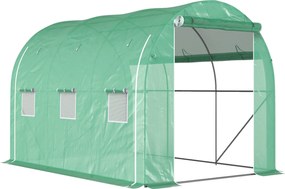 Outsunny Kerti Üvegház 6m² 3 x 2m 1 ajtóval + 2 feltekerhető cipzáras oldalpanelekkel, 6 ablakkal, horganyzott acél, nagy sűrűségű 140 g/m² UV-ellenál