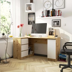 Sarok PC asztal Bevin (artisan tölgy  + fehér) (B). Akció -15%. 1070969