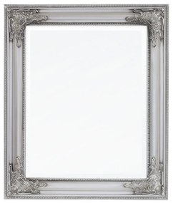 Szögletes élcsiszolt fali tükör díszes ezüst blondel fa keretben 62x52x3,5cm