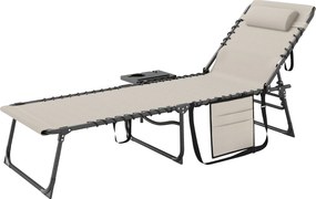 Outsunny Összecsukható Napozóágy Kültéri Kertben Állítható Háttámlával Párnával Oldalsó Zsebbe Tálcás Acél Váz 120 kg Teherbírás Úszómedencéhez Tenger