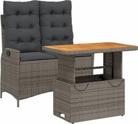 vidaXL 2 részes szürke polyrattan kerti étkezőgarnitúra párnákkal