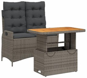 vidaXL 2 részes szürke polyrattan kerti étkezőgarnitúra párnákkal