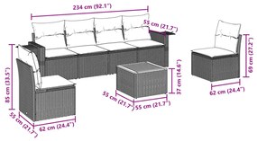 7 részes szürke polyrattan kerti ülőgarnitúra párnákkal