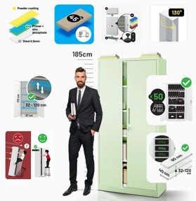 Irodai szekrény, 900 x 1850 x 400 mm, Fresh Style: pasztellzöld