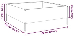 fekete acél kerti magaságyás 100 x 100 x 25 cm