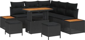 vidaXL Kerti Kanapé Szett 8 pcs Fekete polirattan