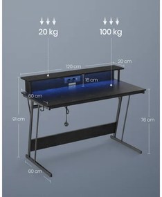 SOLEA-X fekete íróasztal háttérvilágítással