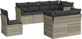 vidaXL 8 részes világosszürke polyrattan kerti ülőgarnitúra párnával