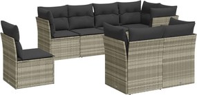 vidaXL 8 részes világosszürke polyrattan kerti ülőgarnitúra párnával