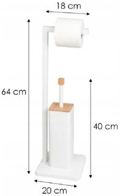 Erga Saki, WC-papír és WC-kefe tartó 20x20x64 cm, fehér matt-barna, ERG-YKA-PD.SAKI-WHT