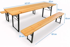 197x60 cm-es sörpad garnitúra – Kerti asztal padokkal 8 fő részére - 197cm x 60cm -