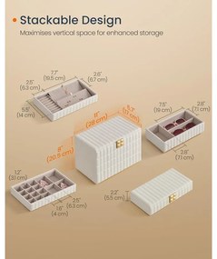 Egymásra rakható ékszerdoboz tükörrel, 4 szintes ékszertároló, felhőfehér