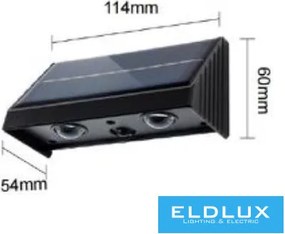 UNIVERSO Solar fali lámpa 5V 0.8w 30lm 6500k IP65 fekete 142x80x73mm