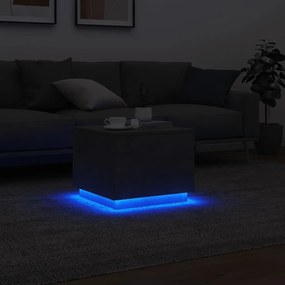 Betonszürke dohányzóasztal LED-lámpákkal 50 x 50 x 40 cm