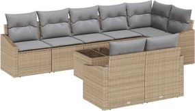 vidaXL Kanapé Szett párnával 9 pcs Bézs polirattan