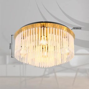 Globo 15698D1M Mennyezeti lámpa fém aranyszínű matt, fekete, fehér színű/átlátszó színátmenetes üvegrudak, ø: 500mm, M: 250mm, 5x E27 60W 230V izzók nélkül