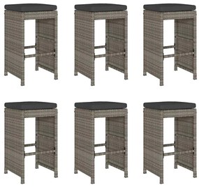 6 db szürke polyrattan kerti bárszék párnával