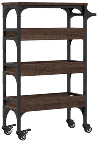 barna tölgy színű szerelt fa zsúrkocsi 53x20x76 cm