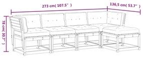 vidaXL 5 részes viaszbarna tömör fenyőfa kerti ülőgarnitúra párnákkal