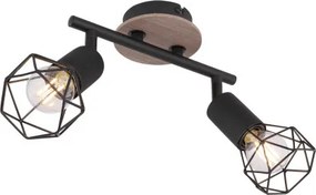 Globo 54802S-2H Spotlámpa fekete fém, barna fa betéttel. HxSZxM:220x100x180, fényforrás nélkül 2xE14 40W 230V