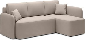 Bézs bársony kinyitható-tárolóhelyes sarokkanapé (jobb oldali-heverő résszel) Hadson – ELTAP