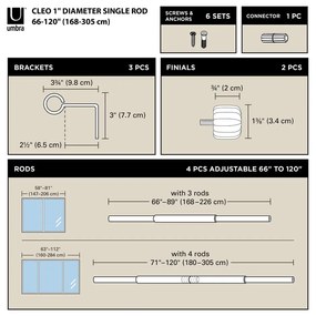 Ezüstszínű acél bővíthető függönykarnis 168 - 305 cm Cleo – Umbra