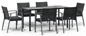 vidaXL 7 részes polyrattan és acél kerti étkezőgarnitúra párnával