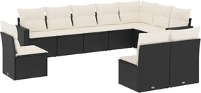 vidaXL 10 részes fekete polyrattan kerti ülőgarnitúra párnákkal