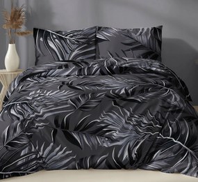 Szatén ágyneműhuzat 140x200 grafit levelek cipzáras Karo szatén