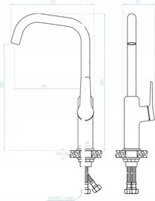 Alanis, magas mosogató csaptelep L alakú kifolyóval, fehér rózsa arany