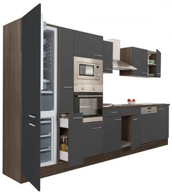 Yorki 370 konyhabútor yorki tölgy korpusz,selyemfényű antracit fronttal alulfagyasztós hűtős szekrénnyel