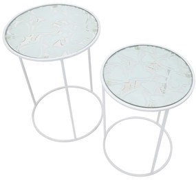 fém és üveg kisasztal készlet – 2 db love szíves – Fehér