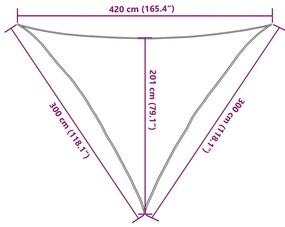 világosszürke háromszög alakú HDPE napvitorla 160 g/m² 3x3x4,2m