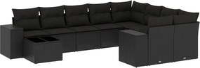 vidaXL 10 részes fekete polyrattan kerti ülőgarnitúra párnákkal