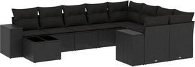 vidaXL 10 részes fekete polyrattan kerti ülőgarnitúra párnákkal