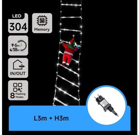 Aigostar - LED kültéri karácsonyi fényfüzér 304xLED/3,6W/230V/8 üzemmód 3m IP44 hideg fehér