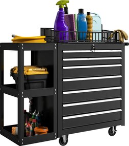 HOMCOM 7 fiókos szerszámkocsi levehető 3 polcos oldalpolccal, központi zárral, fogantyúval, fékező kerekekkel | Aosom
