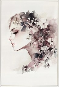 Poszter Alumínium Keret Akvarell Portré Nő Lány Virágok 40x60