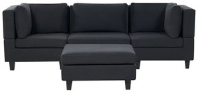 Háromszemélyes kombinálható fekete kárpitozott kanapé ottománnal UNSTAD Beliani