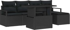 vidaXL Kerti Kanapé Szett párnával 6 pcs Fekete polirattan