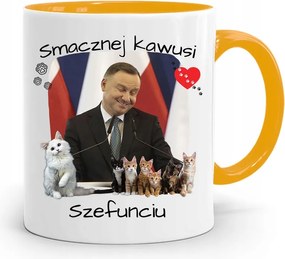 Duda András Sárga Elnöki Bögre Nyomtatott Mintával