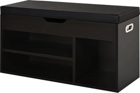 HOMCOM Párnázott Előszoba Cipőtároló, Cipőtartóval, 3 Rekesszel, PU Bőr Ülőfelülettel, Nappali és Előszoba Számára, 80x30x43 cm, Fekete | Aosom