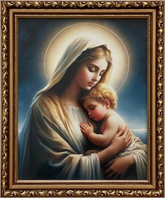 Vászonkép 29x24 Szűz Mária A Kis Jézus Arany Díszített Keret