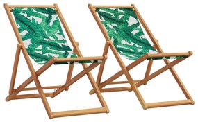 2 db összecsukható levélmintás szövet és tömör fa strandszék