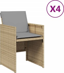 vidaXL 4 db vegyes bézs polyrattan kerti szék párnával
