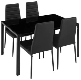 Étkezőasztal szett 4 db kárpitozott szék üveg asztallap fekete BC FUR-138-258-BLACK