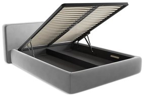 Szürke kárpitozott ágyneműtartós franciaágy ágyráccsal 160x200 cm Kiana – Makamii